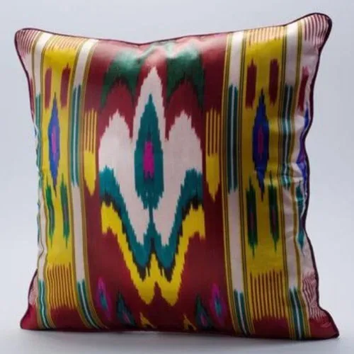 Handcrafted Margilan Pure Silk Ikat Decorative Pillow / Cushion Cover