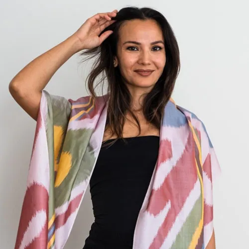 Marg‘ilon 100% Tabiiy Ipak Ikat Sharfi – Uzbek Alive