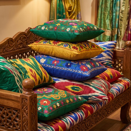 Handcrafted Margilan Pure Silk Ikat Decorative Pillow / Cushion Cover